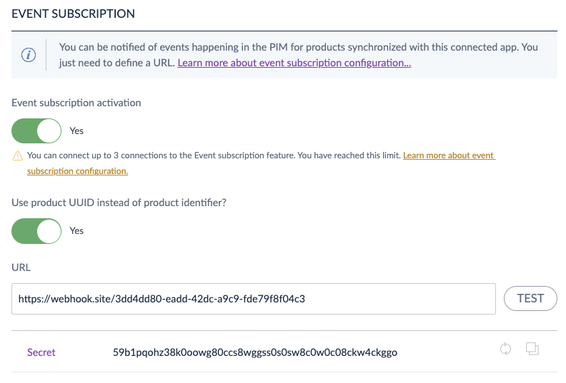 Event subscriptions configuration